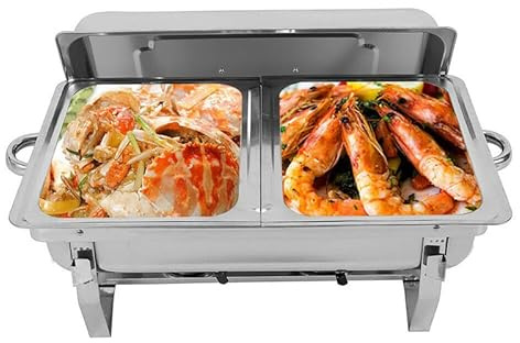 2 x Chafing Dish Värmebehållare I Rostfritt Stål, Matvärmare Rechaud För Buffé, Catering Och Fest, Silver