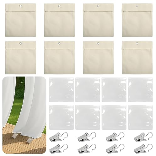 ZIJANG 8 Piezas Pesos Pesados para Cortinas, Bolsas de Peso para Cortinas Exteriores con Ganchos de Plata, Peso para Cortina Exterior, para Fijar Cortinas, Manteles, Carpas de Jardín