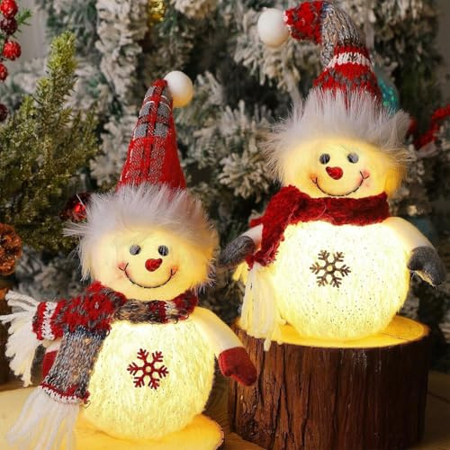 2 Stück LED Schneemann Weihnachtsdeko Innen,25CM Weihnachten Dekofigur,Beleuchtet Tischdeko Weihnachten für die Adventszeit,Snowman Christmas Table Decorations