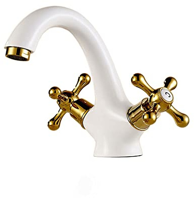 IUokLU Robinet mitigeur de lavabo à Double poignée Trou Unique Boutons croisés Robinet de lavabo en Laiton Blanc pour Salle de Bain Toilettes vestiaire Titane,