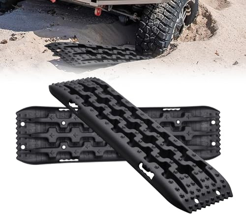 Sandbleche Offroad 2 Stück – Anfahrhilfe & Traktionshilfe fürWohnmobil, SUV & LKW | 10?t Belastbar | Kunststoffplatten für Schlamm, Sand & Schnee | Flexibel, Robust & Leicht (Schwarz)