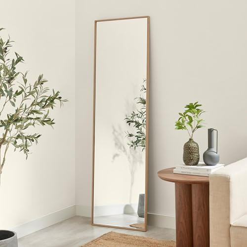 Furniturebox UK Inga Oak Wood Wall Mirror 170x50cm Full Length Rectangle Long Mirror – Real Wooden Veneer Frame – Minimalist Scandi Style – Horizontal or Vertical Hanging – Hallway Bedroom Living Room
