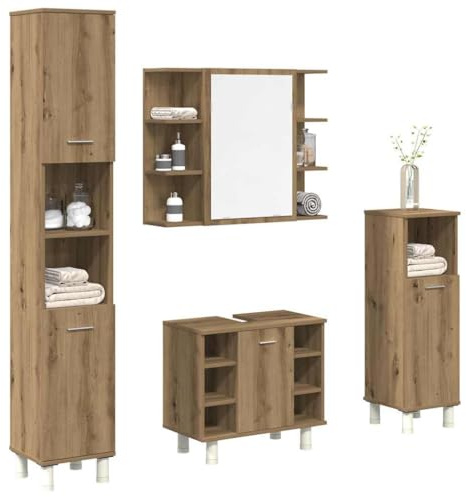 Refined 4-TLG. Badmöbel-Set Artisan-Eiche Holzwerkstoff Badezimmer Badmöbel Set Badschrank Badmöbel Badezimmer Möbel Set