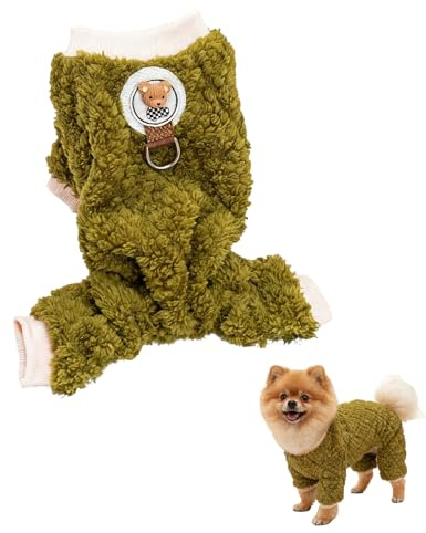 CutitiUU Haustier Plüsch Vierbeiner Mantel,Plüsch-Hunde-Schlafanzug für kaltes Wetter,Winter Hunde Pyjama,Warmes Welpe-Fleece,Warmer Fleece Schlafanzug Welpenkleidung (Grün, M)
