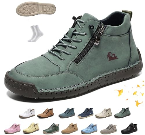 LOVEWLVNCL Botines Artesanales for Mujer,vogldeck – Zapatos Ortopédicos de Exterior Impermeables Cómodos,Ligeros,Antideslizantes,Slip-On Informales for Senderismo Caminar, Descalzo(Olive Green,38 EU)