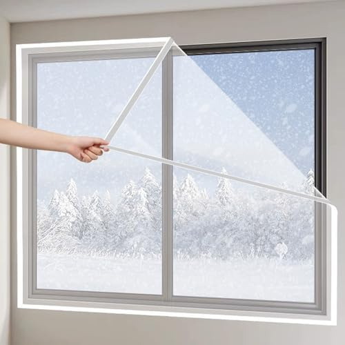 Film Isolant Thermique Fenetre Anti Froid d'hiver, Kit D'Isolation de Fenêtre, Transparent EVA Rideau De Fenêtre, Couverture D'Isolation, sans Perçage, Réutilisable(110x170cm)