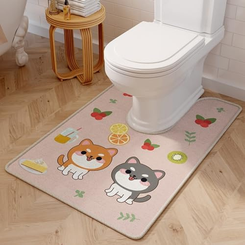 Treer Tapis Toilette WC Contour, Antidérapant Diatomite Tapis de Bain Contour Forme de U Lavable, Doux Absorbant, Sechage Rapide pour WC et Salle de Bain (Chat fruitier,50 * 55cm)
