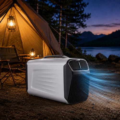 Condizionatore Portatile da Viaggio 5200 BTU 400W, 12V/24V/220V Climatizzatore Silenzioso con Compressore per Tenda Camper, Basso Consumo Energetico, Mini Aria Condizionata, con Telecomando