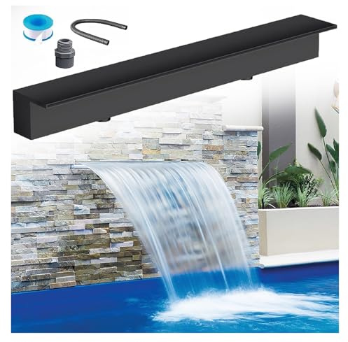 Spillavlopp för dammvattenfall, infälld poolfontän, 50-72 cm bred för gård, trädgård, spa, uteplats - svart (utloppsbredd 97 cm)