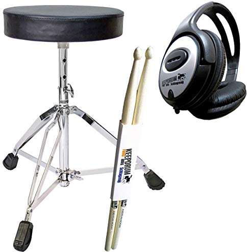 keepdrum Zubehörset für E-Drum - Schlagzeug Hocker + Kopfhörer + Drumsticks