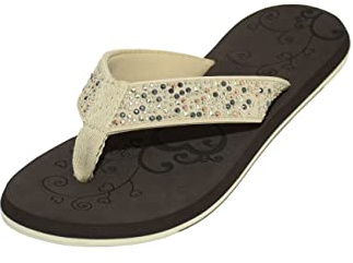 MADSea Damen Zehenstegpantolette Midnight | Flip Flop Zehentrenner Thong Sandale | Badelatschen Strand Pool Sommer braun beige