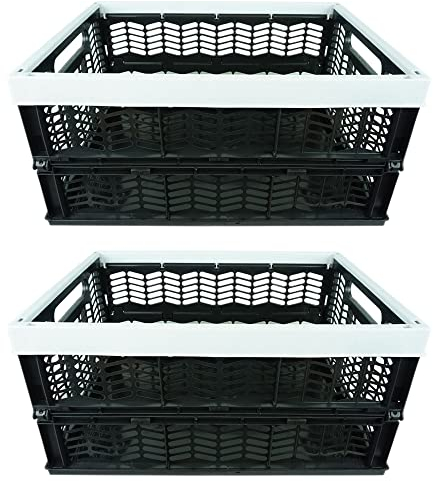 Novaliv Klappboxen faltbar stabil 2x 30L Grau Schwarz baskets Einkaufskiste Klappkisten Set Tragebox Aufbewahrung Einkaufskörbe Körbe Aufbewahrung Küche