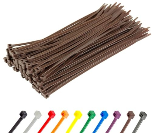 GTSE 100 Pack of Brown Cable Ties, 200mm x 2.5mm Premium Tie Wraps, Nylon Zip Ties