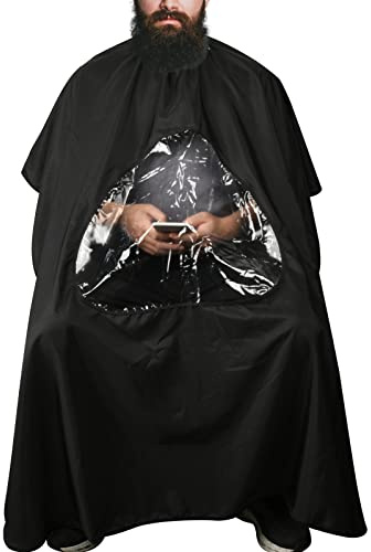 CM Barber Cape with Clear Window Salon Cape Hair Cutting Cover Hair Drape Waterproof Haircut Apron with Buckle for Barber Shop Salon Stylists Home DIY Hairdressing