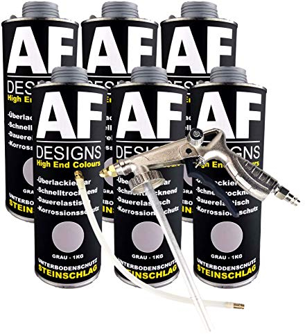 Alex Flittner Designs Steinschlagschutz/Unterbodenschutz grau 6x1kg überlackierbar + Unterbodenschutz Pistole Hohlraumpistole | Rostschutzpistole | Spritzpistole