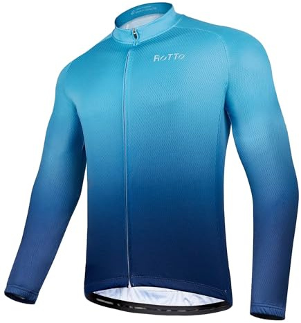 ROTTO Herren Radtrikot Fahrradtrikot Langarm Rennrad Trikot Farbverlauf Reihe