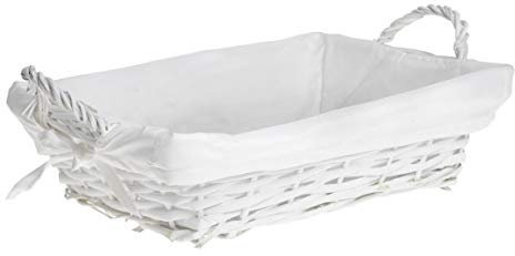 HERSIG - Bandeja Mimbre Natural | Cesta Rectangular con Forro y Asas - 35 x 25 x 9 cm - Blanco