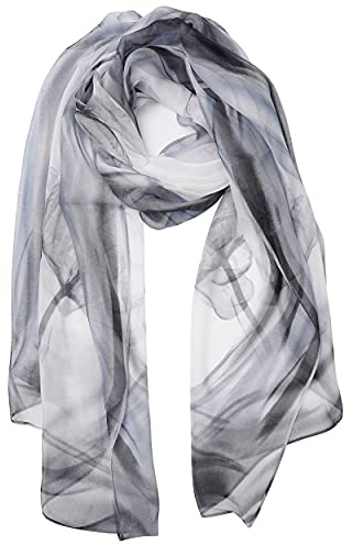 YOUR SMILE Ladies/Women's Lightweight Floral Print/Solid Color mixture Shawl Scarf For Spring Summer season (White Black Lotus)