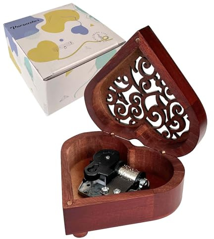 Pursuestar You are My Sunshine Wind Up Music Box, Heart Shaped Vintage Wood Carved Mechanism Musical Gift for Lover Girlfriend Wife Husband Valentine's Day Mother's Day Christmas Anniversary