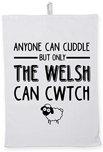 Hippowarehouse Anyone can cuddle but only welsh can cwtch Tea Towel Eco Printed Dish Cloth Kitchen accessory 50cmx70cm 100% Cotton