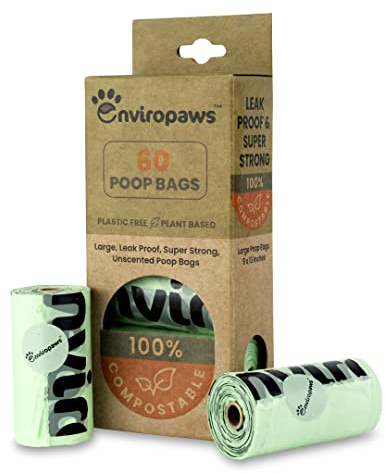 Enviropaws Biodegradable & Compostable Cat Poop Bags - 60 Dog & Cat Litter Bags (4 Rolls of 15 Bags) for Cat Waste - Leak Proof; Super Strong; Unscented; Extra Thick & Large Dog Poop Bags