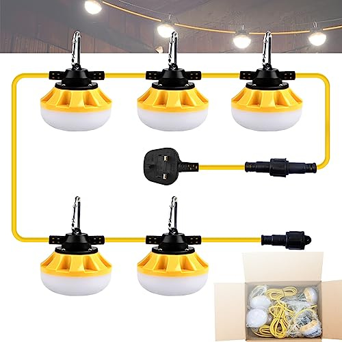 【Industrial Grade】50FT/15M Construction String Lights LED String Work Lights with Climbing Hook,50W Mains Powered Outdoor Security Lights for Garden, Backyard, Garages ,Construction Sites, Renovation