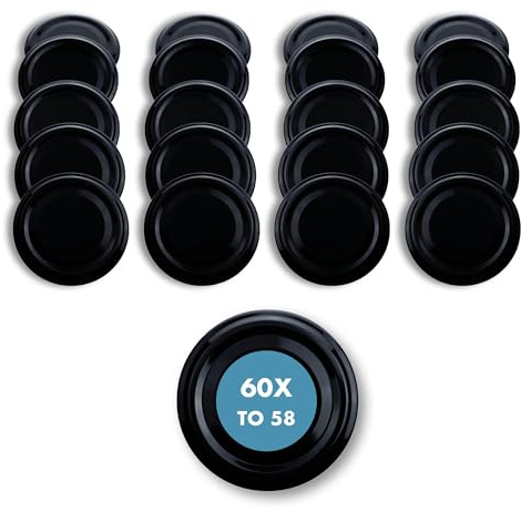Flaschenbauer - Twist Off Ersatzdeckel 60 Stk. Schwarz 58mm - Deckel für Einmachgläser - TO 58 Schraubdeckel für Gläser, Einmachdeckel für Marmeladengläser, Aufbewahrungsgläser - Made in Germany
