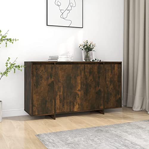 Makastle Moderne Sideboard mit 4 Türen, Kommode Anrichte Mehrzweckschrank Schrank Standschrank Schubladenkommode für Wohnzimmer Schlafzimmer Flur, Räuchereiche 135x41x75 cm Spanplatte