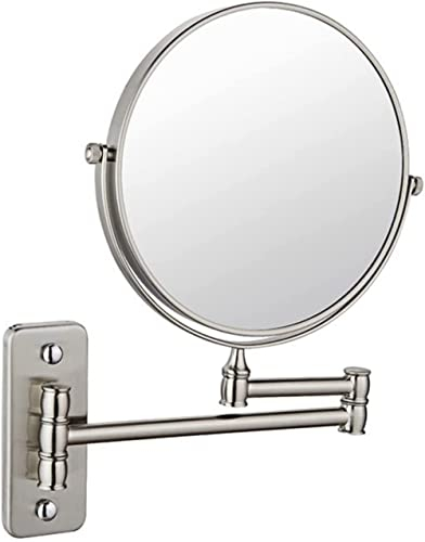 YRUIIA Kosmetikspiegel Wandmontage 3X-Vergrößerung Schminkspiegel 8 Runden Rasierspiegel mit Ausziehbarem Arm Makeup Spiegel für Badezimmer und Hotel,Brushed Nickel