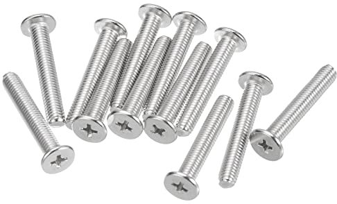 sourcing map Lot de 12 vis à tête ronde plate M5-0,8 x 30 mm en acier inoxydable 304 Phillips pour connexion de meubles