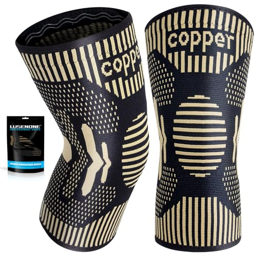 Lusenone Kupfer Kniebandage Männer Damen 2 Stück - Kompression Kniestütze für Meniskus, Arthrose, ACL, Linderung von Knieschmerzen, Medizinischer Knieorthesefür Laufen,Sport Knee Support, M