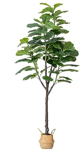 Higuera artificial de hoja de violín de 6 pies en cesta tejida de hierba marina, planta de suelo sintético perfecta para oficina en casa, decoración de sala de estar y regalo de inauguración de la