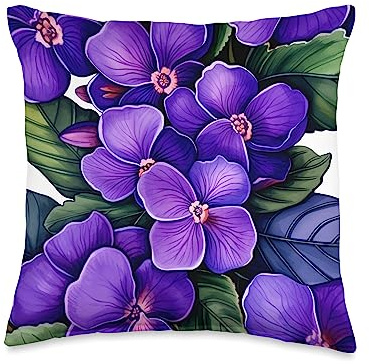African Violet Lovers Pattern Houseplant African Violet Throw Pillow