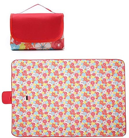 Yoonqun Picknickdecke 200x200cm,XXL Picknickdecke mit Wasserdichter Unterseite,Outdoor Stranddecke Sandfrei,mit Tragegriff Faltbare Picnic Blanket für Camping,Strand,Park,Familie,Konzerte Rote Blumen