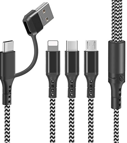 Multi Charger Cable, USB A/USB C 5 in 1 Fast Charging Cord Nylon Braided with iP Micro USB Type C Connector for Phone 16 Pro Max 15 14 13 12 11 8 7 6 Android Samsung Galaxy Huawei Xiaomi PS5-1.2M
