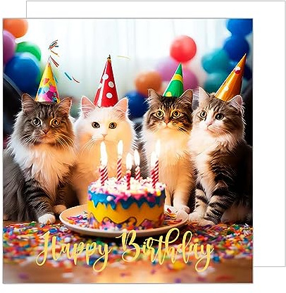 Edition Seidel Premium quadratische Geburtstagskarte mit Umschlag. Glückwunschkarte Happy Birthday Billet Karte Mann Frau Teenager Kinder Coole Katzen Humor Party Torte (GQ122)