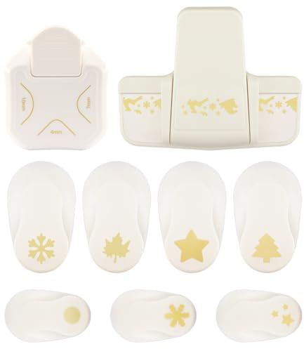 Vaessen Creative Set di 9 punzonatrici per Natale, carta colorata e materiale per bricolage fino a 250 g/m², per fai da te, con carta e scrapbooking, bianco e oro