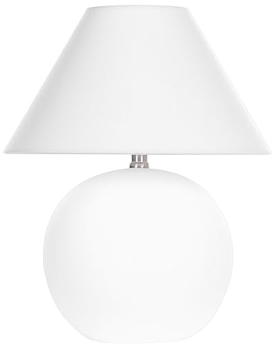 Beliani Nachttischlampe mit Keramiksockel wollweiß Terrakotta Beleuchtung mit Leinenschirm Trommelform Limia