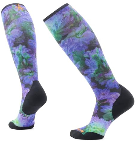 Smartwool Womens Ski Targeted Cushion Electric Lotus Print Over The Calf Socks Black Small