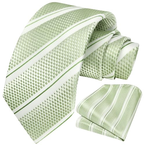 HISDERN Herren Krawatte Gestreifte Hochzeit Krawatte & Einstecktuch Set