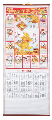 Rouleau mural pour le Nouvel An 2024, calendrier chinois du Nouvel An, dragon du zodiaque, calendrier chinois Fengshui, calendrier mural chinois, calendrier mural chinois 2024 pour