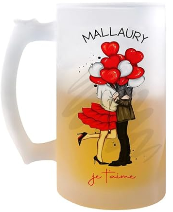 Planetee Chope Mallaury Je t'aime Ballon | Verre à Bière Pression Pinte Couple Saint Valentin Mariage Fiançailles Anniversaire Cadeau Romantique