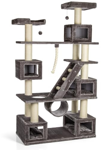 CanadianCat Company | XXL Katzenkratzbaum Logan, 5 Katzenhöhlen, großer Kletterbaum für Katzen, ca. 229 cm hoch, grau, ca. 121 x 60 x 229 cm