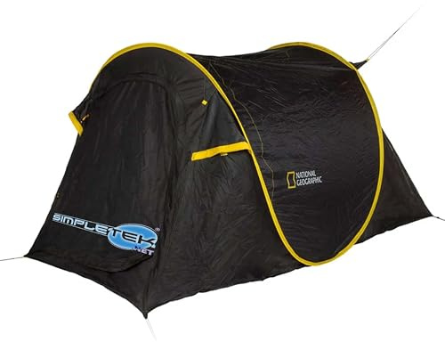 National Geographic Iglu-Campingzelt für 2 Personen | Einfach zu montieren mit schnellem Pop-Up | Wasserdicht, Sonnenschutz, 3 Ventilationspunkte | Schwarz und Gelb
