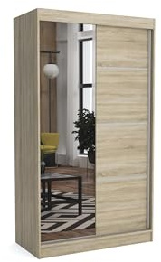 Brent - Kleiderschrank mit Spiegel Tom, 120cm Breit, Schlafzimmerschrank mit 1 Kleiderstange und Einlegeböden für Kleidung, Kleiderschrank Sonoma Eiche