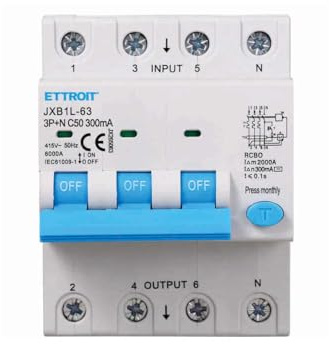 ZOREI Interrupteur magnétothermique différentiel, 3P+N 6KA 380V, occupe 4 modules DIN, 30 mA ou 300 mA, disponibles 10 A 16 A 20 A 25 A 32 A 40 A 50 A 63 A (300 mA 50 A)