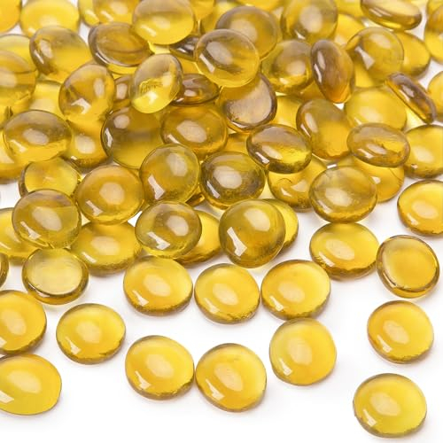VGOODALL 450 g, 80-100 ciottoli di vetro piatti gialli, gemme decorative in vetro per riempire vasi, spargere la tavola, decorazioni per la casa