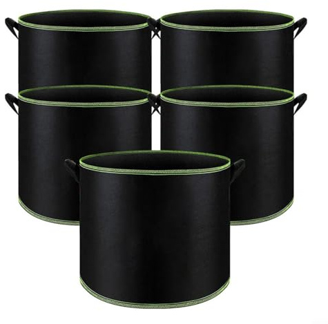 5 Stück Stoff Pflanztöpfe Runde Belüftungs Pflanztöpfe Pflanzbeutel 3–12 Gallonen Schwarz Pflanze Grow Bag(5 Gallon/18.9L)