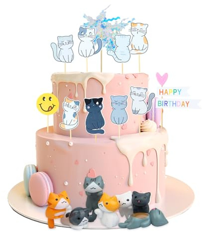 15Pcs Cat Cake Decorations - Cat Cake Topper, Realistic Cat Figures, Cat Gifts, Mini Cat Toys Kitten Accessories, Realistic Kitten Birthday Decorations