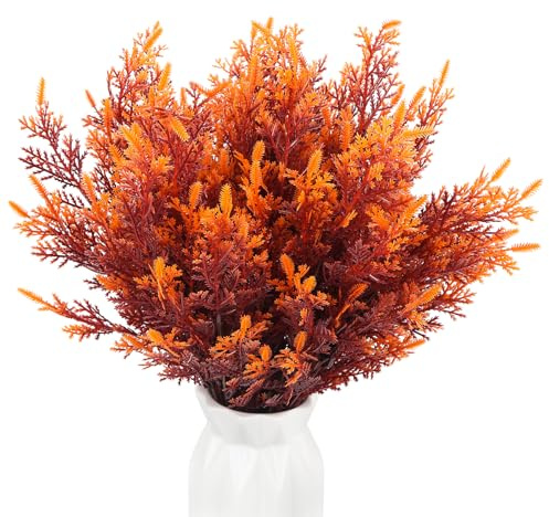 HBell 6Pcs Autumn Artificial Plants,Outdoors Artificial Fall Flowers,UV-Resistant PlasticFlowers Plants for Fall Home Garden Porch Decoration Thanksgiving Halloween Christmas Decor (Brown)